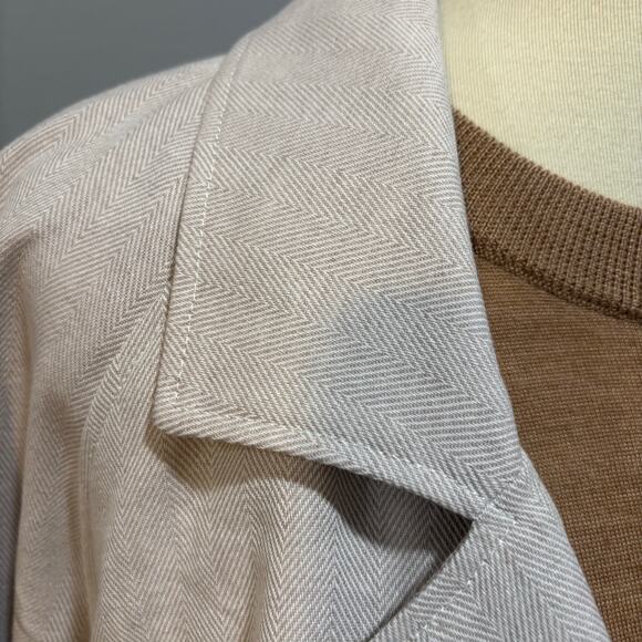 EXPRESS Cream/White Herringbone Light-weight Full Length Coat w/Belt, Sz Large - Picture 2 of 11